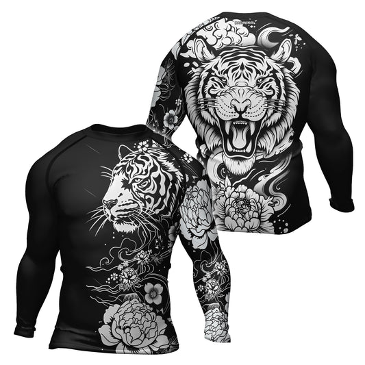 Rashninja Tiger Black White Men's Long Sleeve Rash Guard

