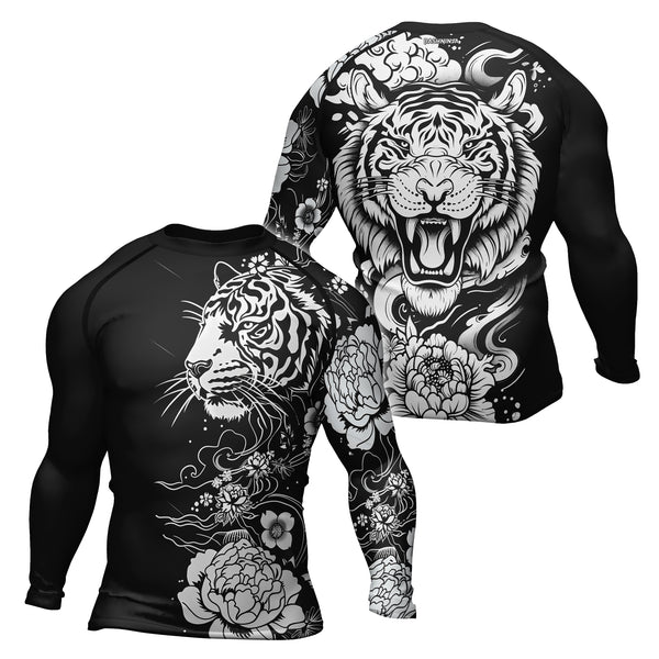 Rashninja Tiger Black White Men's Long Sleeve Rash Guard | jiu jitsu