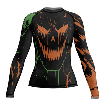 Rashninja Halloween Pumpkin Skull Blaze Women's Long Sleeve Rash Guard