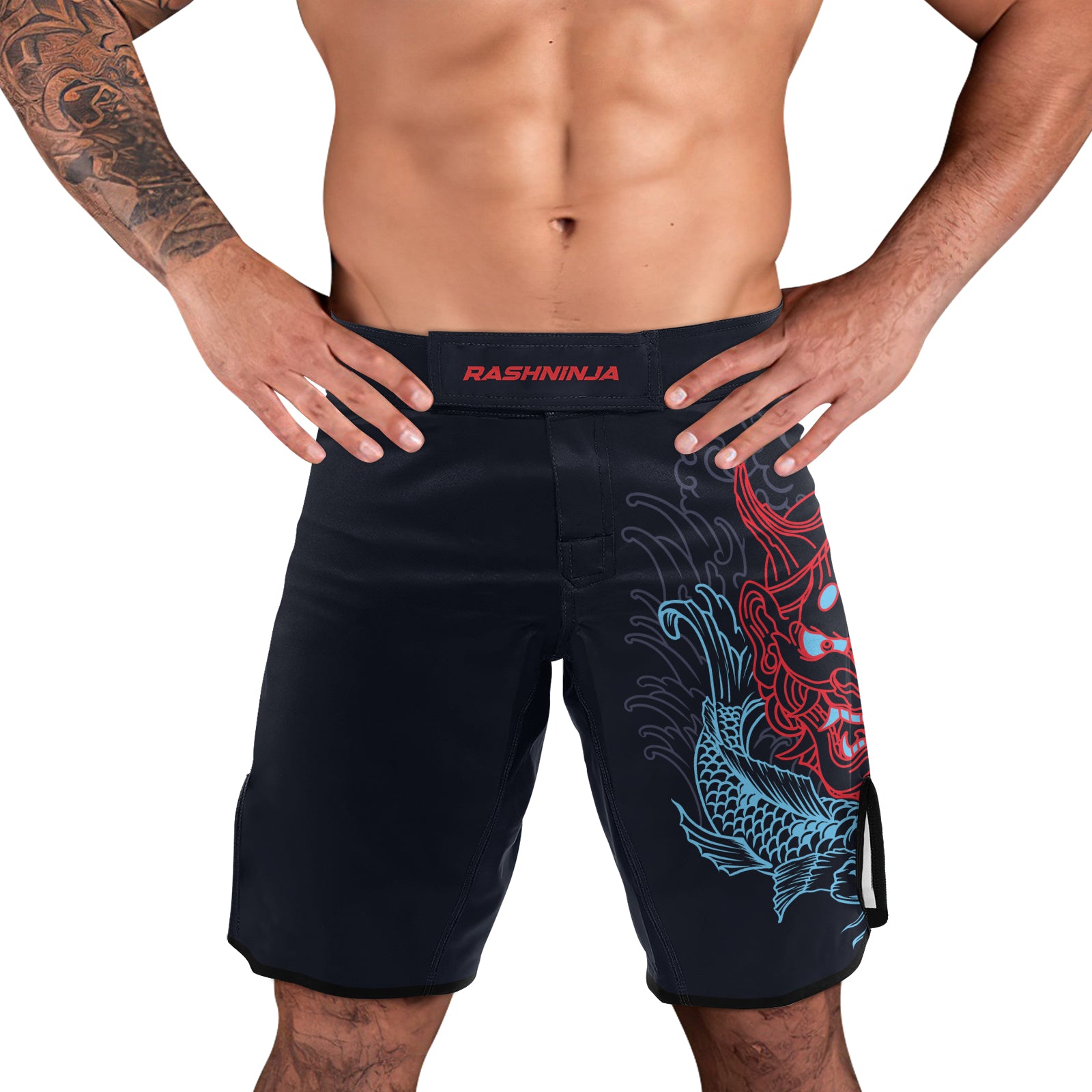 Rashninja Red Samurai Mask with Blue Koi Men's Fight Shorts