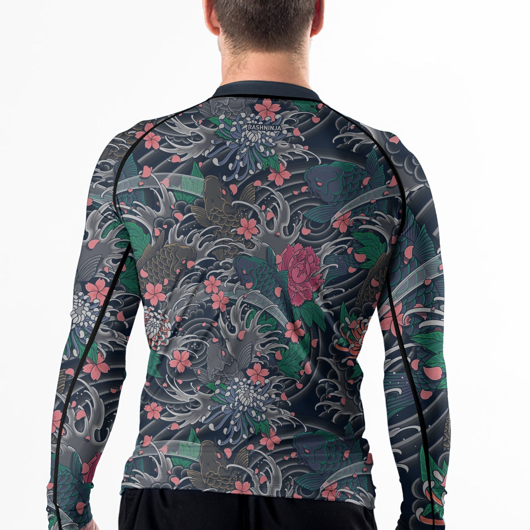 Rashninja Koi Blossom Waves Men's Long Sleeve Rash Guard