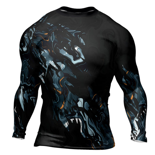 Rashninja Cyber Storm Blue Marble Men's Long Sleeve Rash Guard