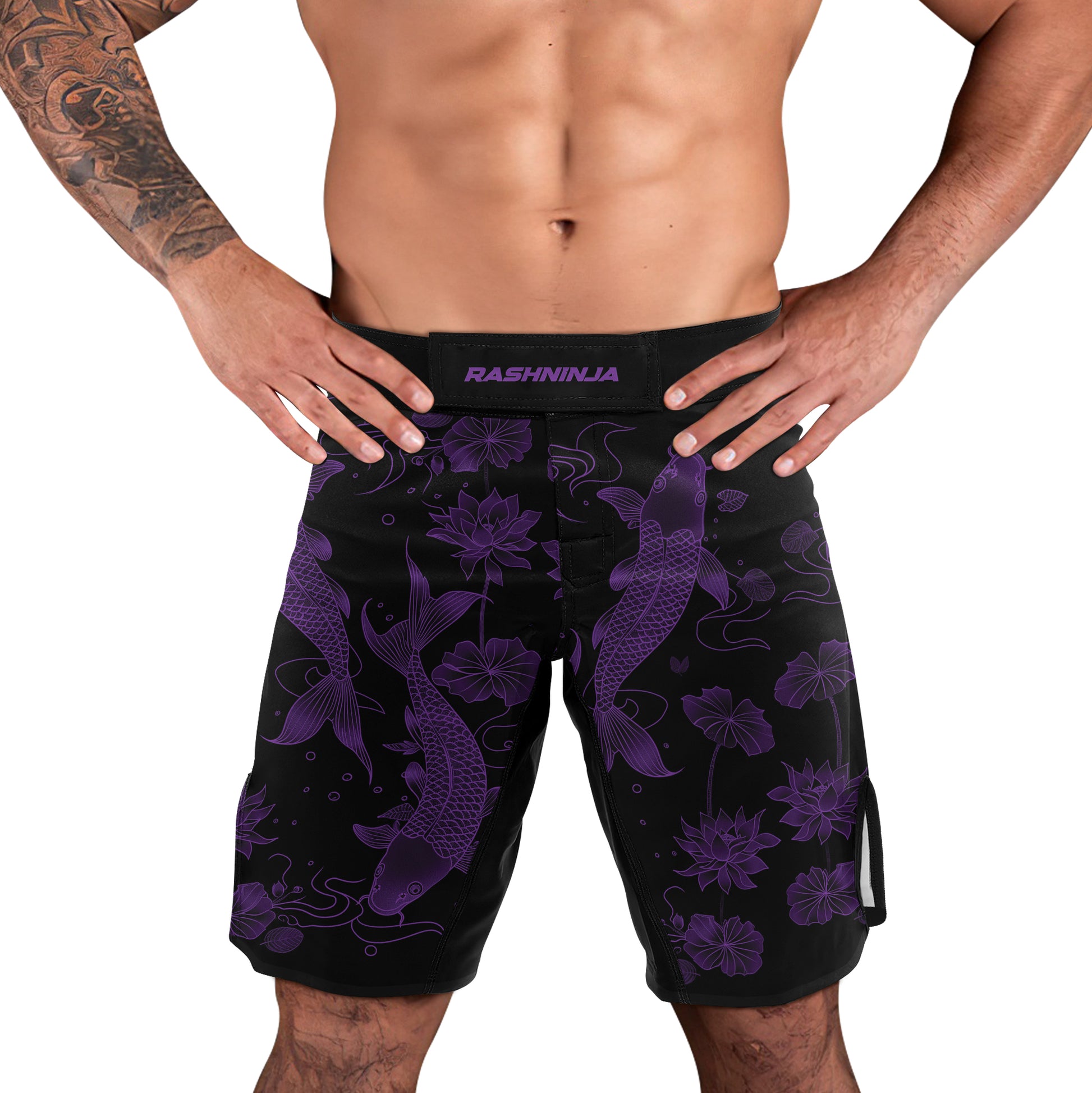 Rashninja Koi Lotus Flow Men's Fight Shorts | Koi Fish MMA Shorts