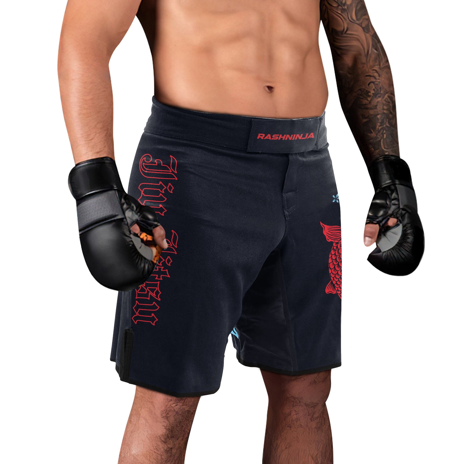 Rashninja Red And Blue Japanese Koi Men's Fight Shorts