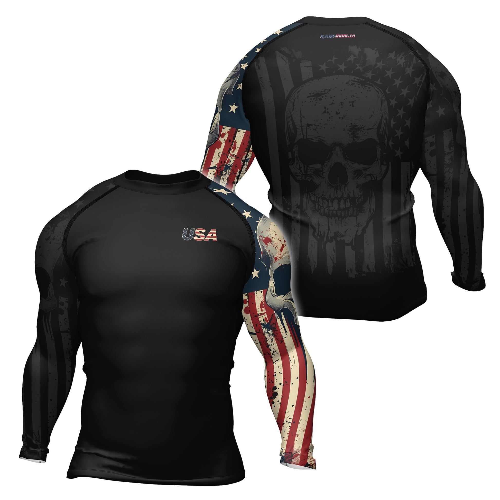 Rashninja Patriotic Skull Men's Long Sleeve Rash Guard

