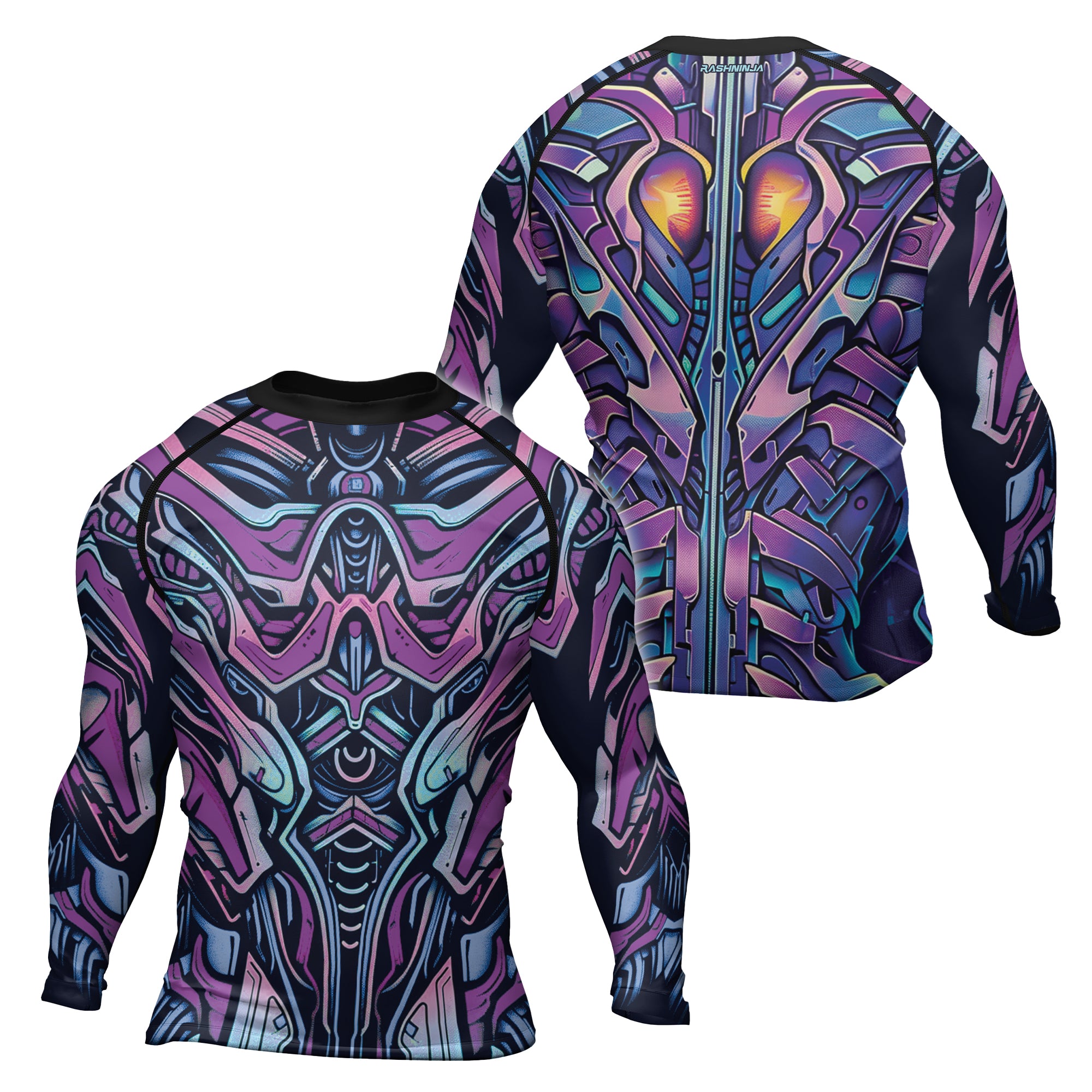 Rashninja Cyber Biomechanic Purple Blue Men's Long Sleeve Rash Guard