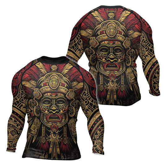 Rashninja Aztec Pyramid Ritual Men's Long Sleeve Rash Guard

