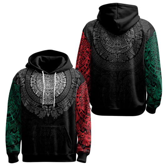 Rashninja Green And Red Aztec Calendar AOP Hoodie