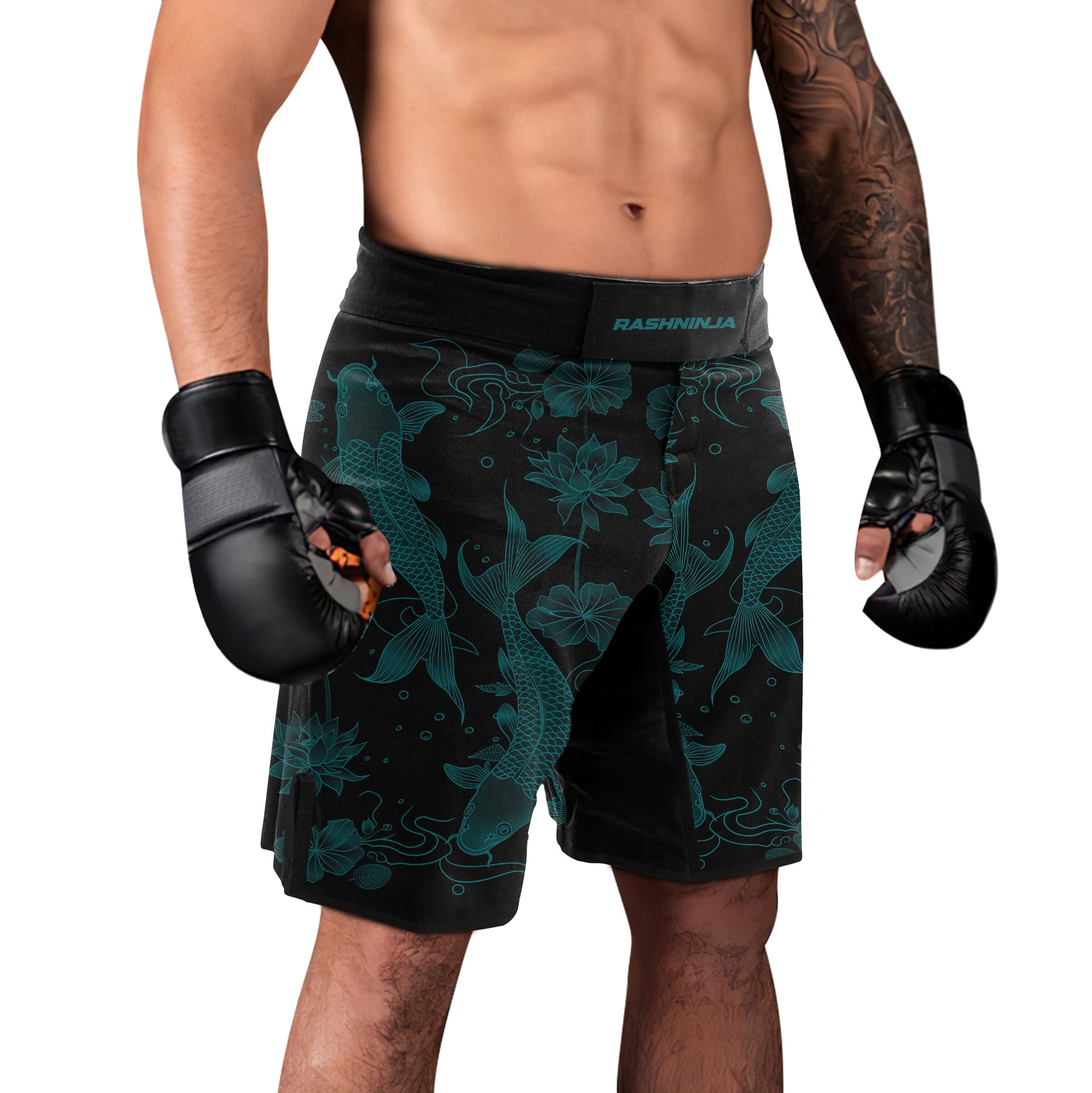 Rashninja Koi Lotus Flow Men's Fight Shorts | Koi Fish MMA Shorts