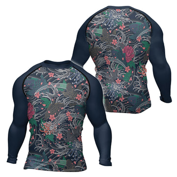 Rashninja Koi Blossom Waves Men's Long Sleeve Rash Guard