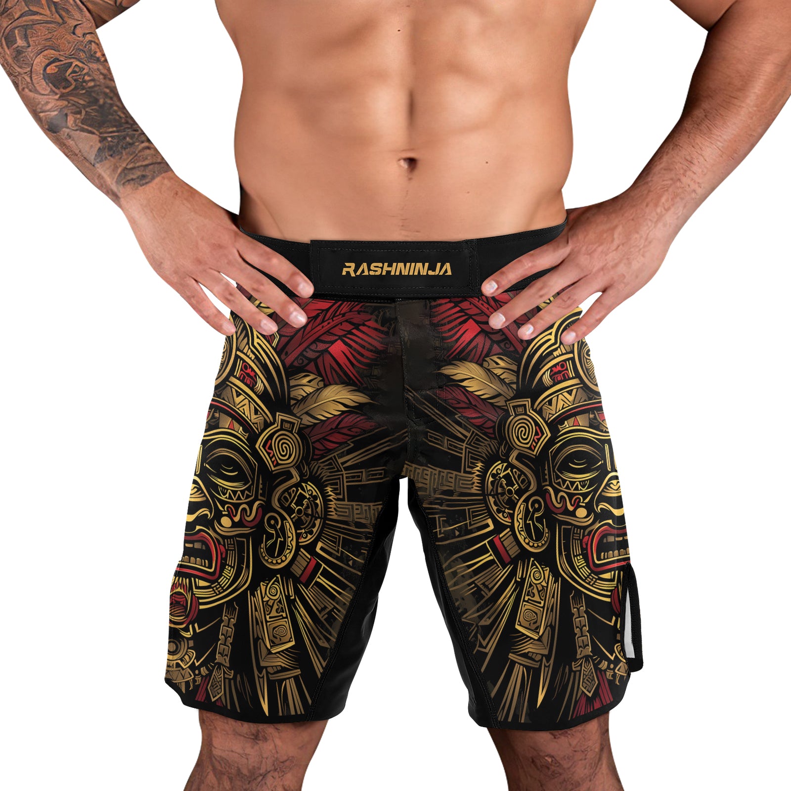 Rashninja Aztec Pyramid Ritual Men's Fight Shorts

