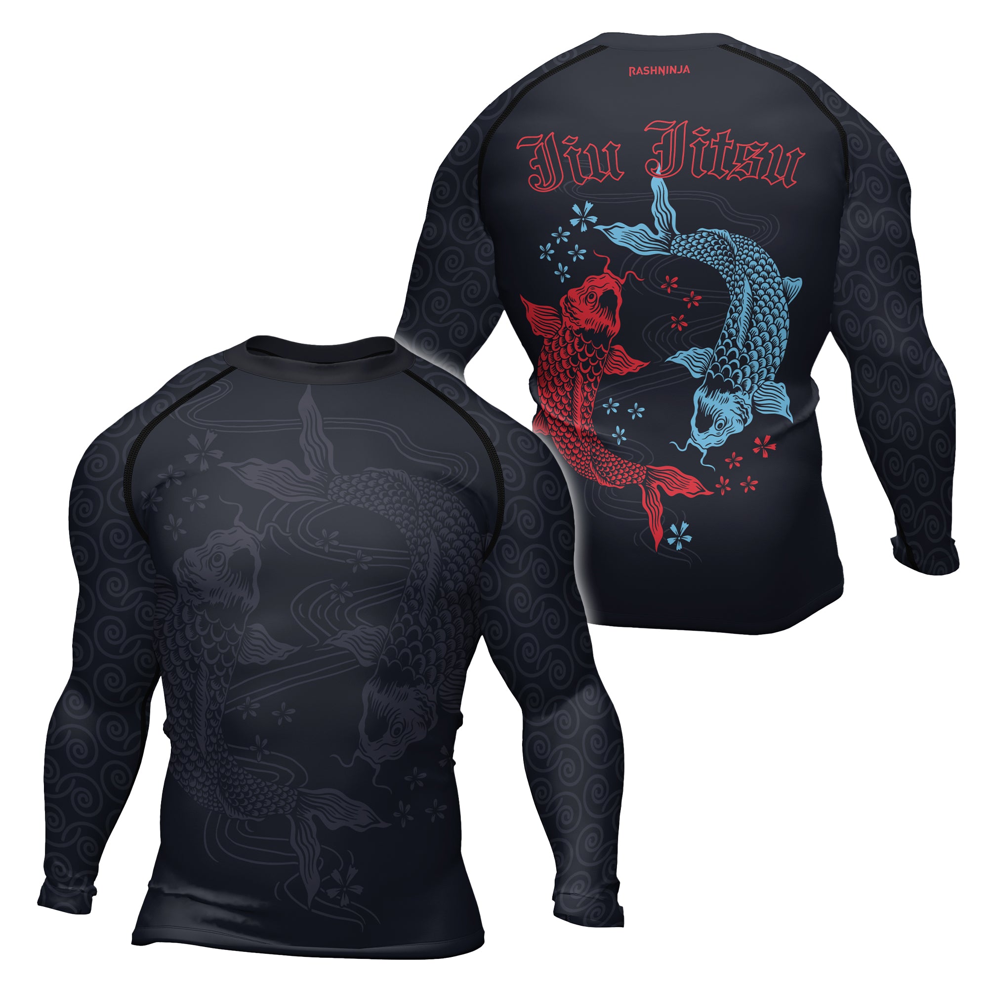 Rashninja Red And Blue Japanese Koi Men's Long Sleeve Rash Guard