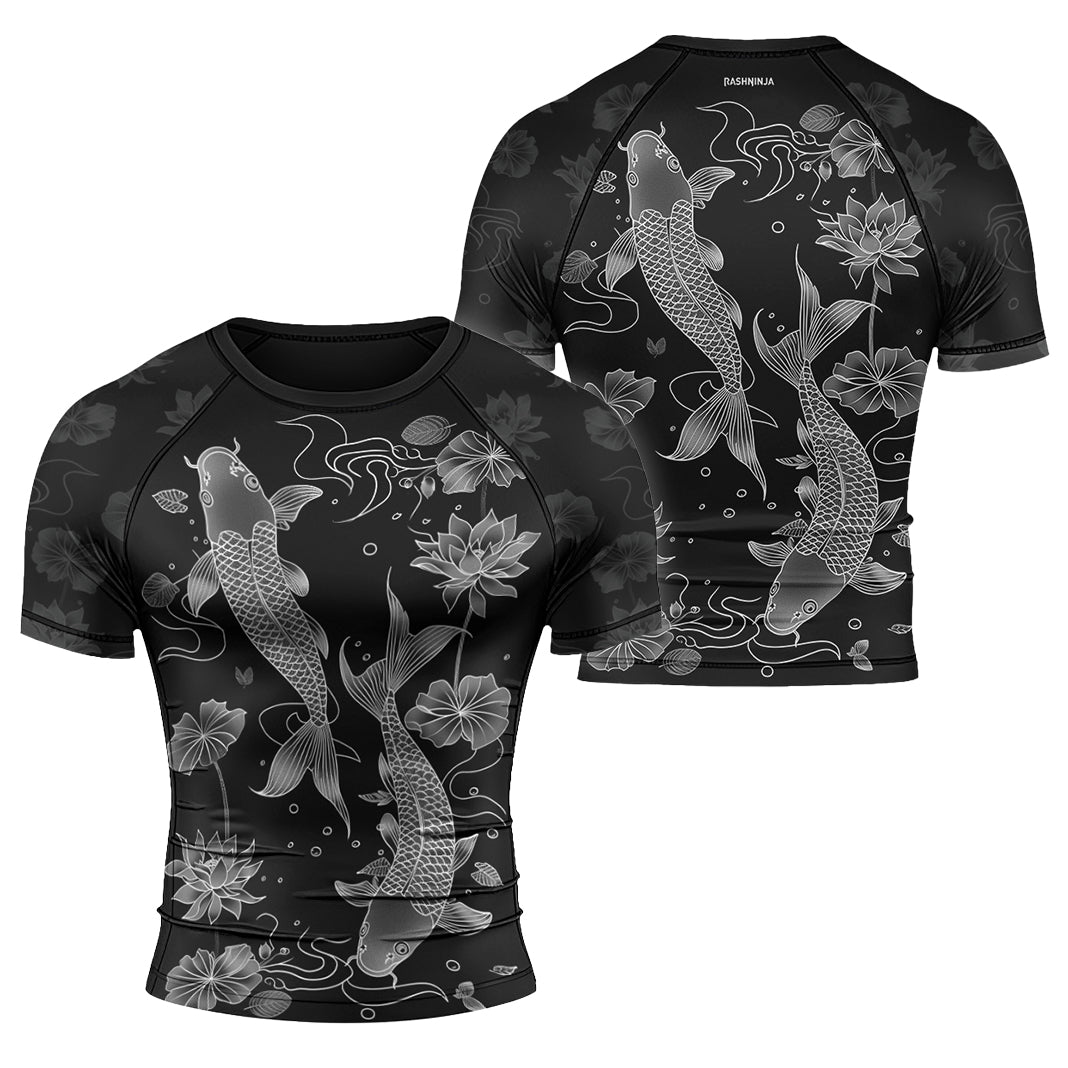 Rashninja Koi Lotus Flow Men's Short Sleeve Rash Guard |Koi Fish Shirt