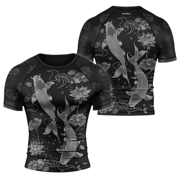 Rashninja Koi Lotus Flow Men's Short Sleeve Rash Guard |Koi Fish Shirt