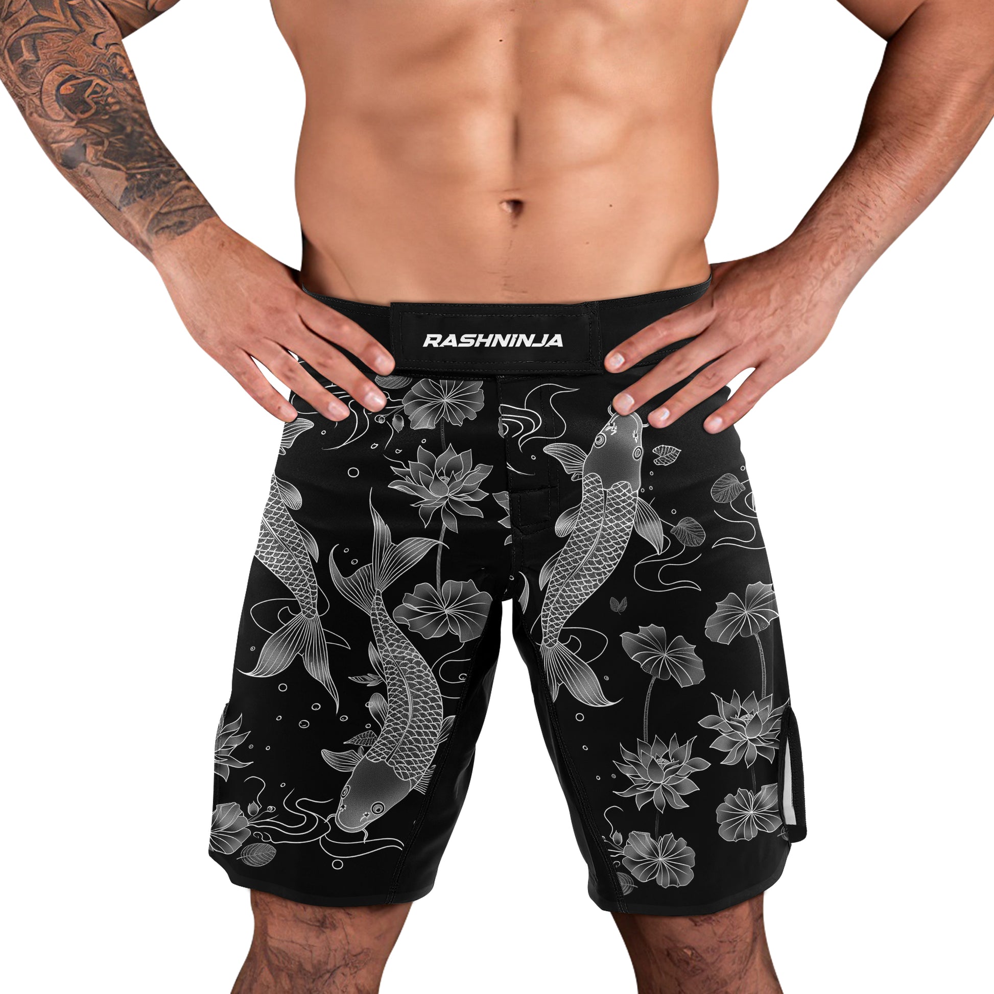 Rashninja Koi Lotus Flow Men's Fight Shorts | Koi Fish MMA Shorts