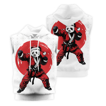 Rashninja White Santa Panda Kung Fu Men's Sleeveless Gym Hoodie