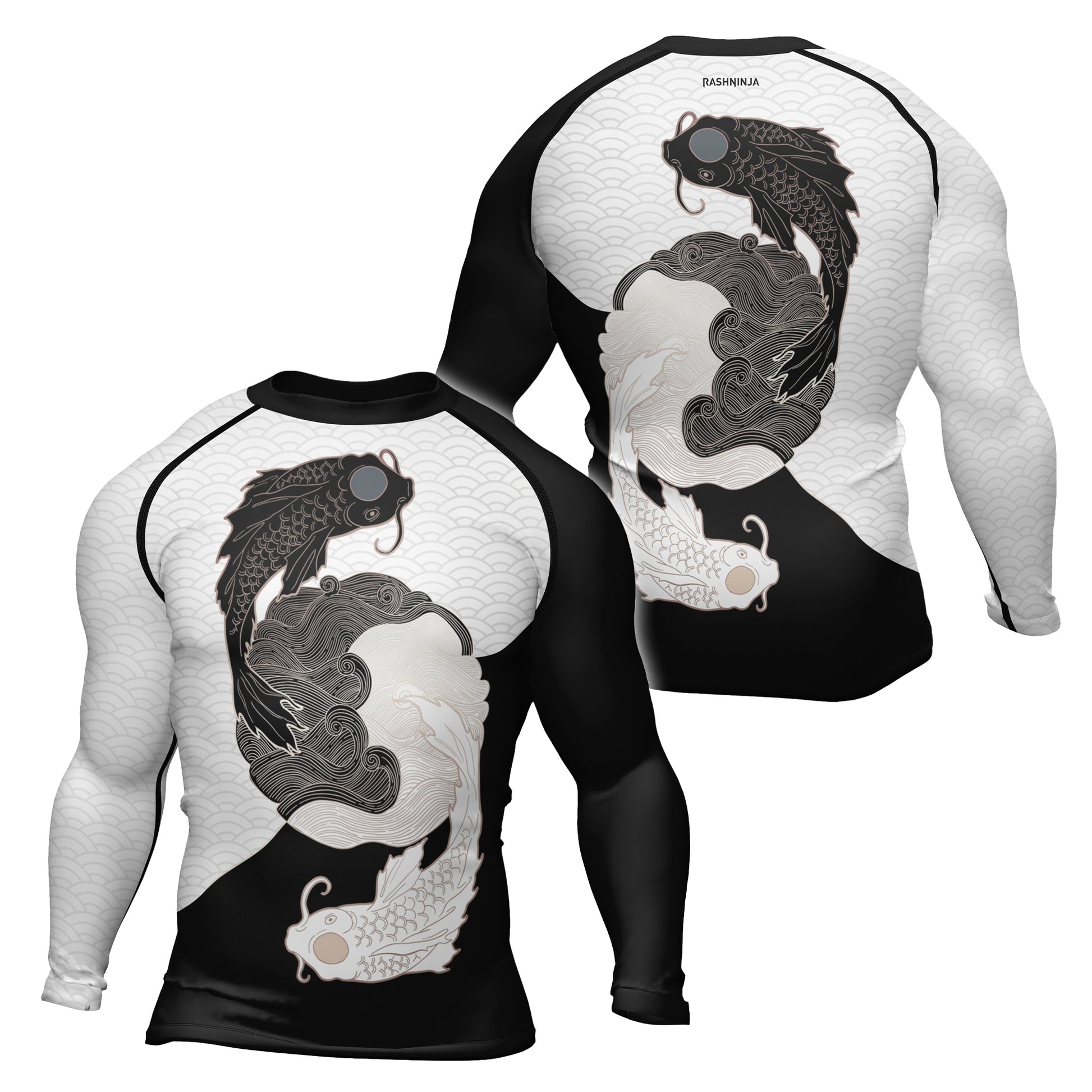 Rashninja Black & White Koi Yin Yang Men's Long Sleeve Rash Guard