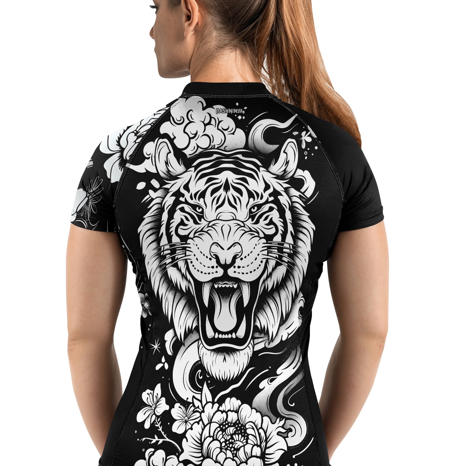 Rashninja Tiger Black White Women's Short Sleeve Rash Guard