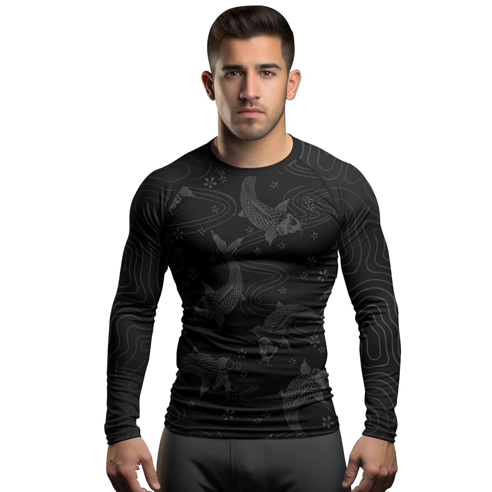 Rashninja Black Koi Waves Men's Long Sleeve Rash Guard