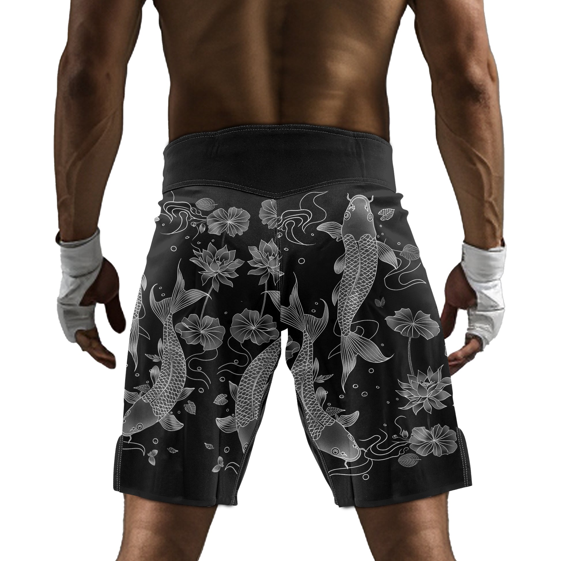 Rashninja Koi Lotus Flow Men's Fight Shorts | Koi Fish MMA Shorts