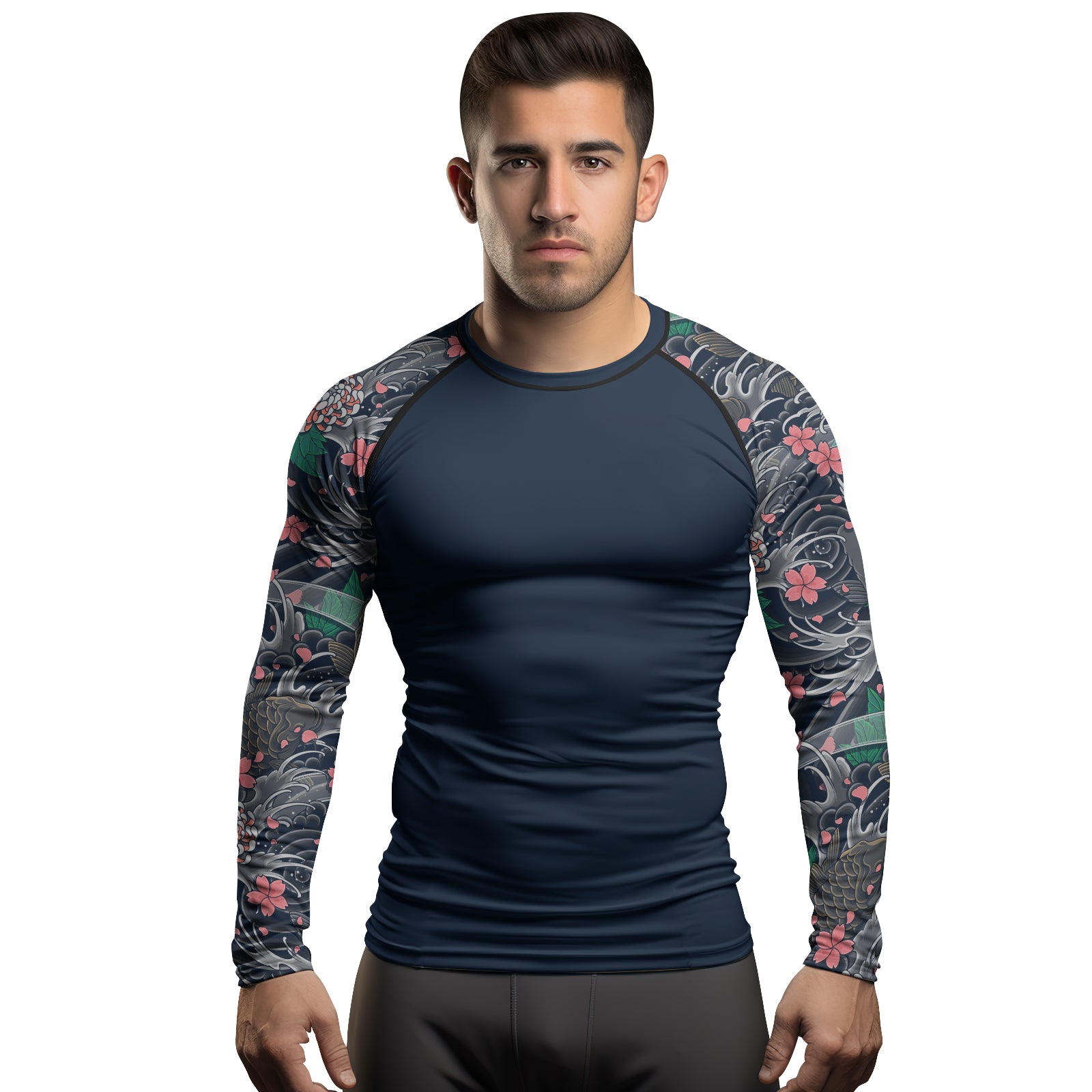 Rashninja Koi Blossom Waves Men's Long Sleeve Rash Guard