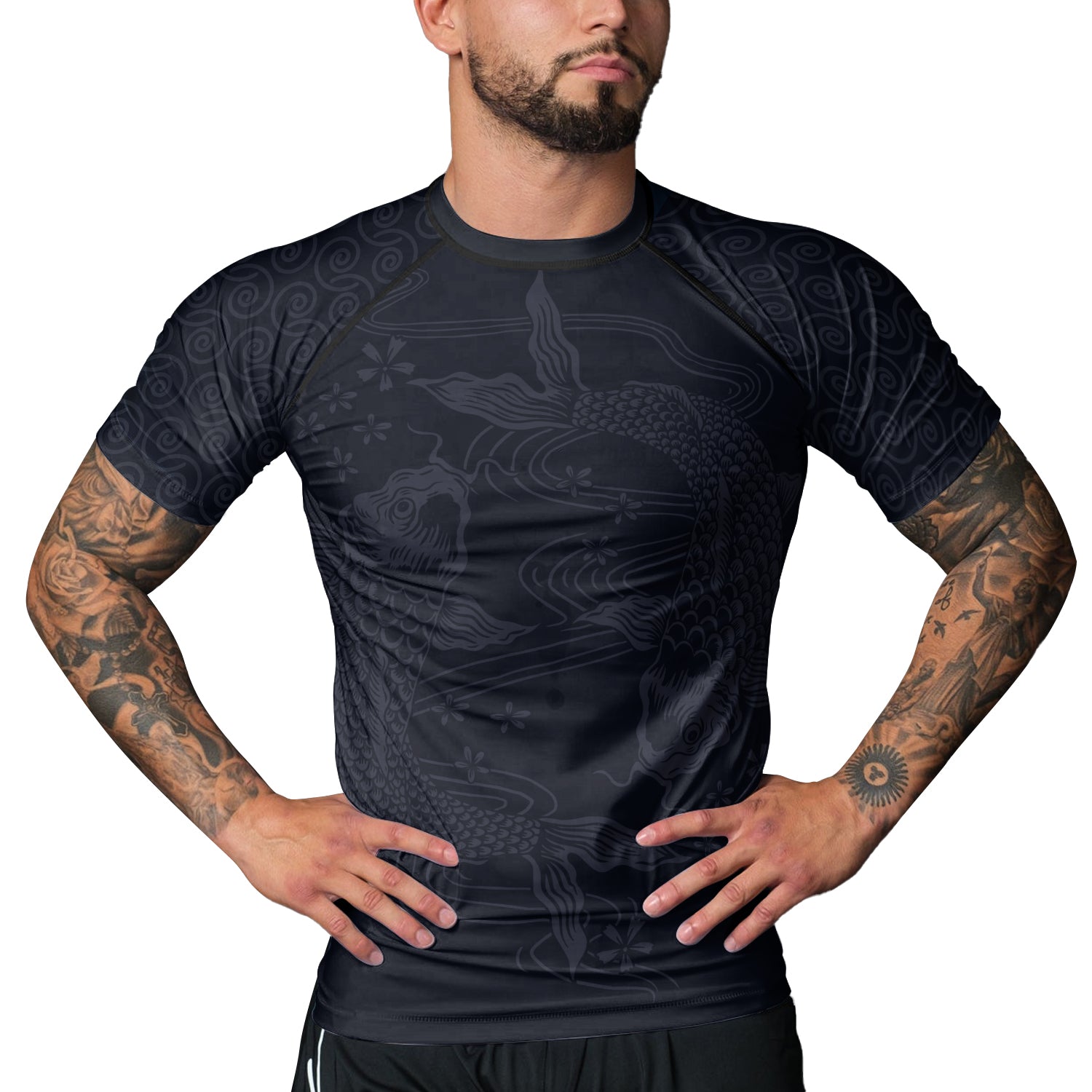 Rashninja Red And Blue Japanese Koi Men's Short Sleeve Rash Guard