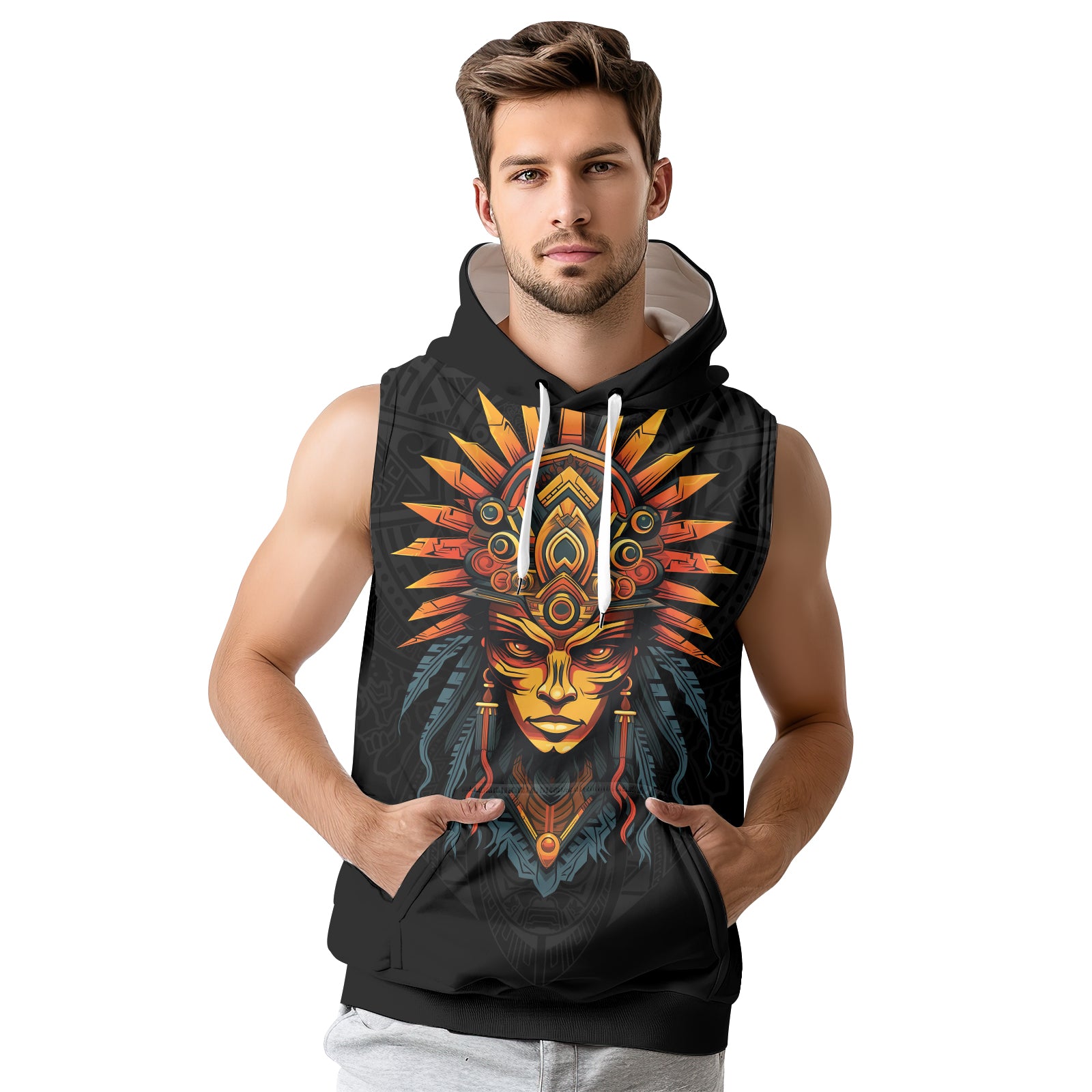 Rashninja Aztec Chieftain Sleeveless Hoodie | MMA Sleeveless Hoodie