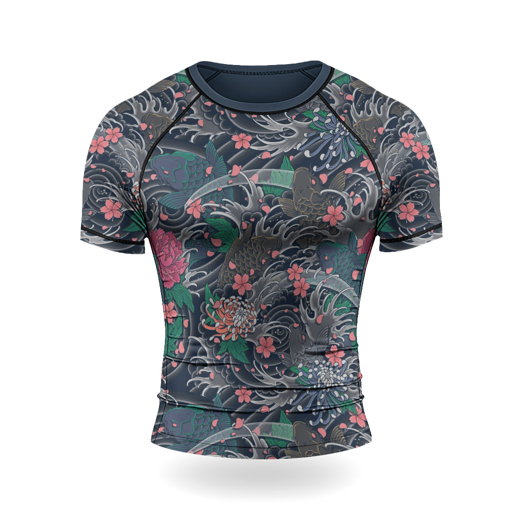 Rashninja Koi Blossom Waves Men's Short Sleeve Rash Guard