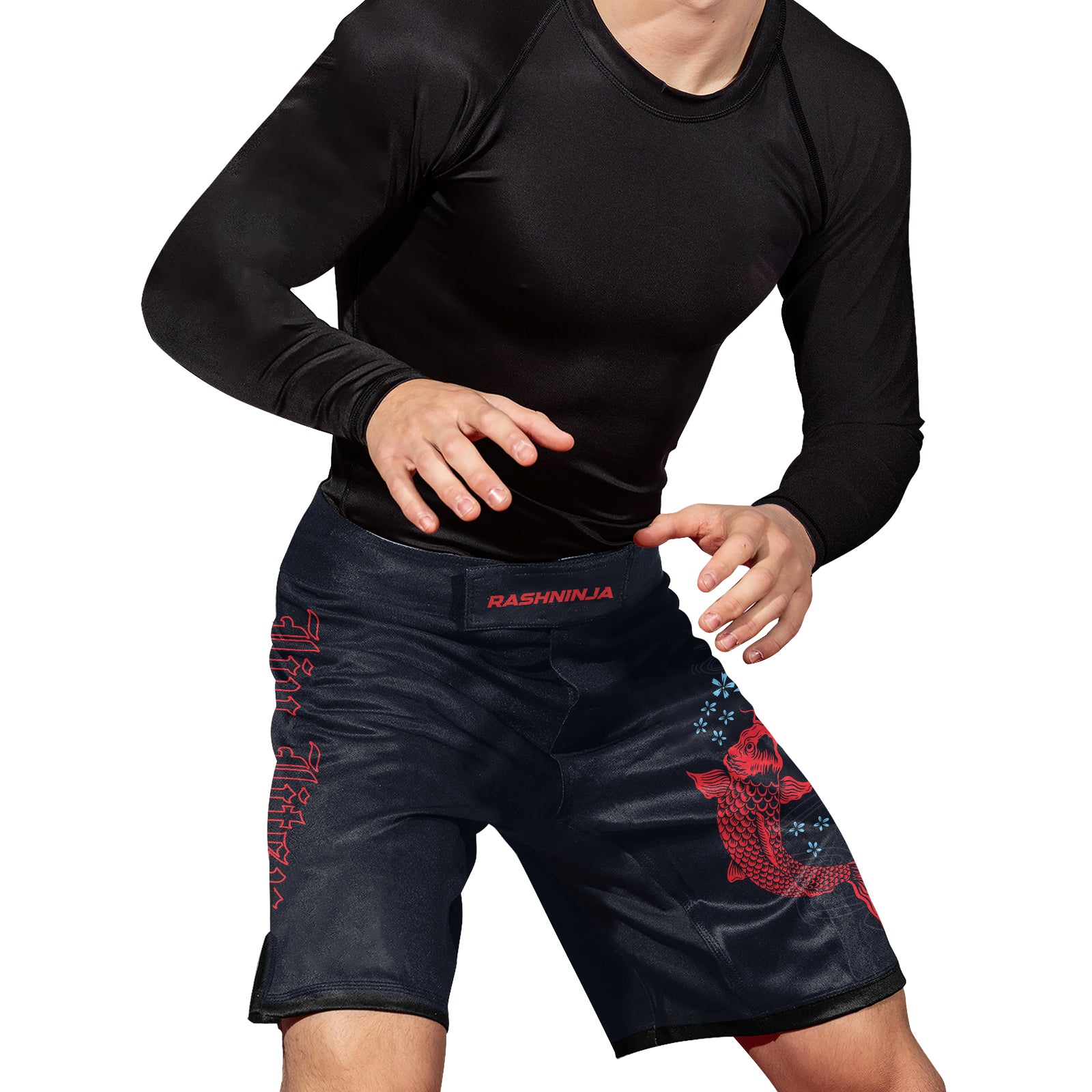 Rashninja Red And Blue Japanese Koi Men's Fight Shorts