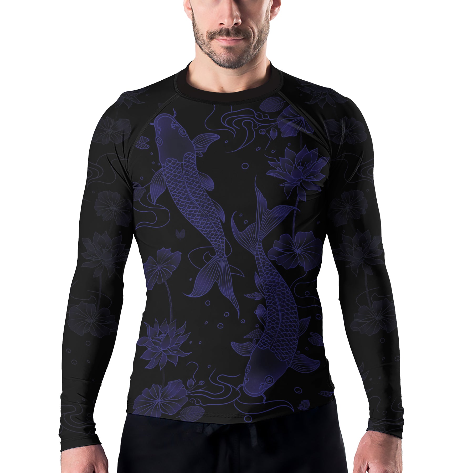 Rashninja Koi Lotus Flow Men's Long Sleeve Rash Guard | Koi Fish Shirt