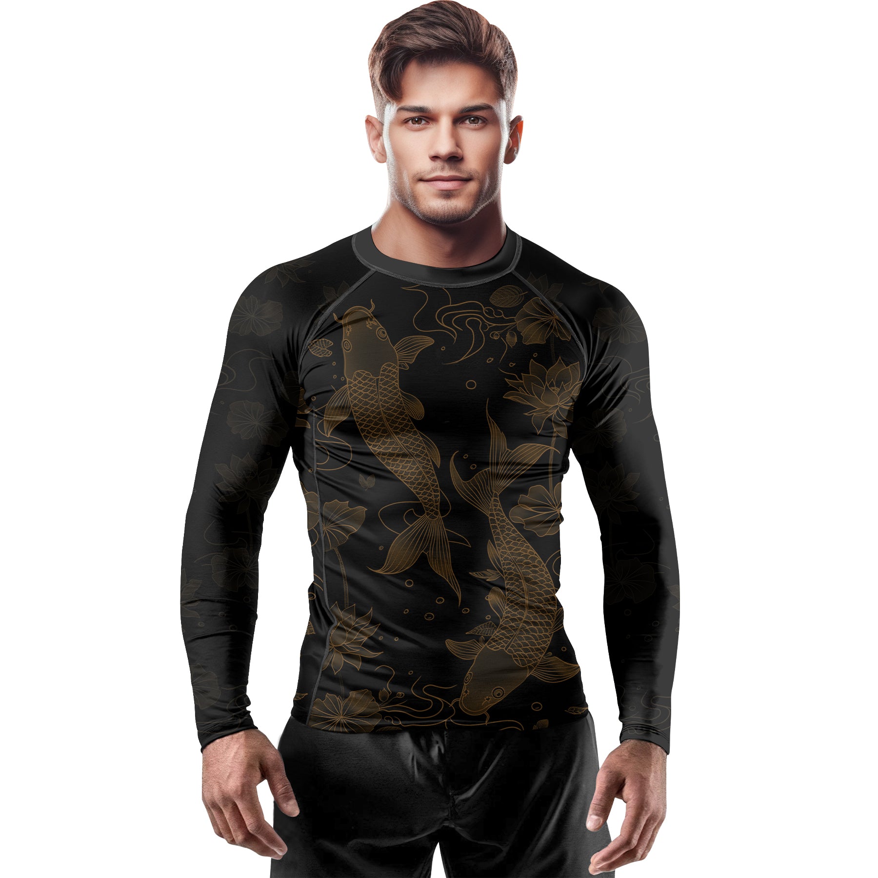 Rashninja Koi Lotus Flow Men's Long Sleeve Rash Guard | Koi Fish Shirt