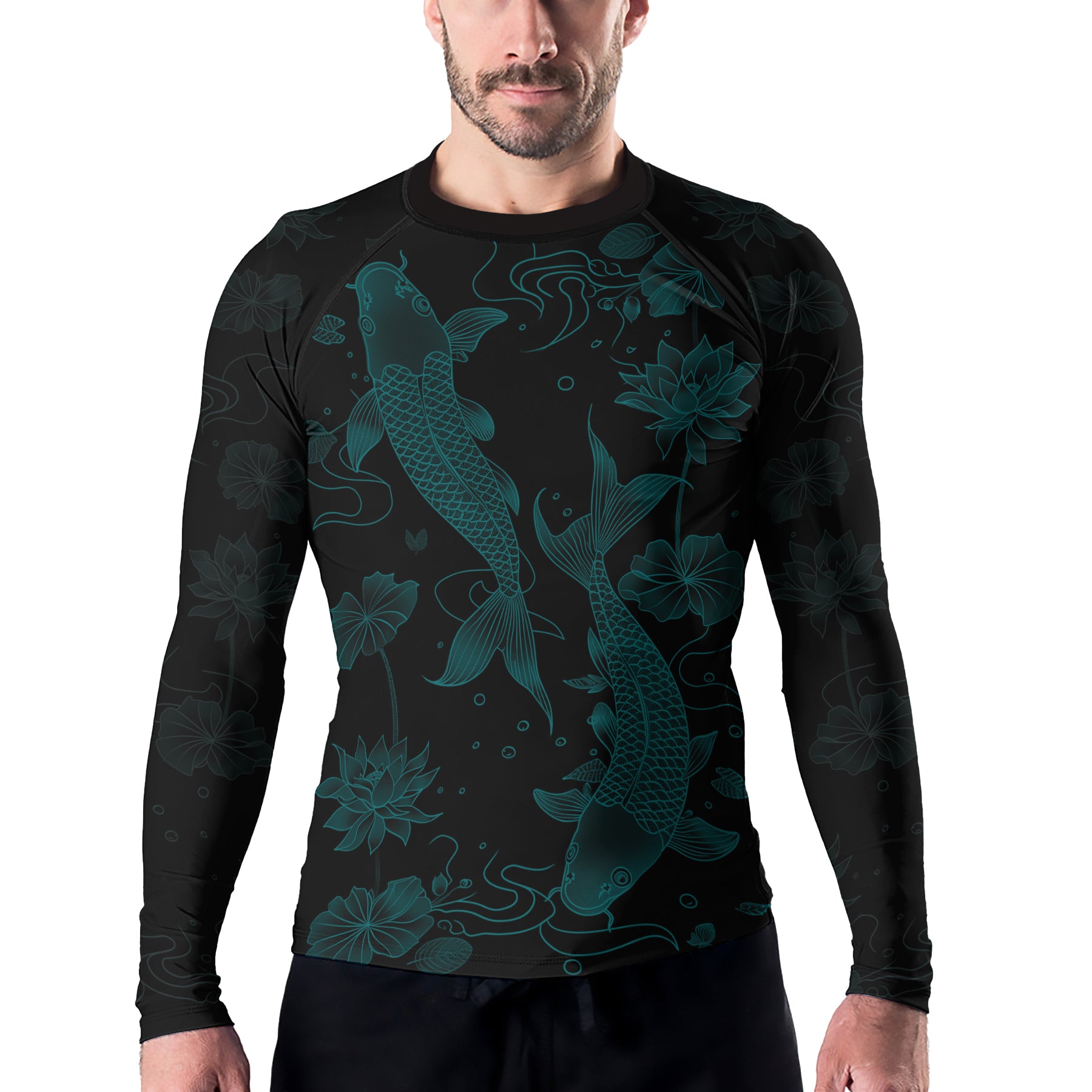 Rashninja Koi Lotus Flow Men's Long Sleeve Rash Guard | Koi Fish Shirt