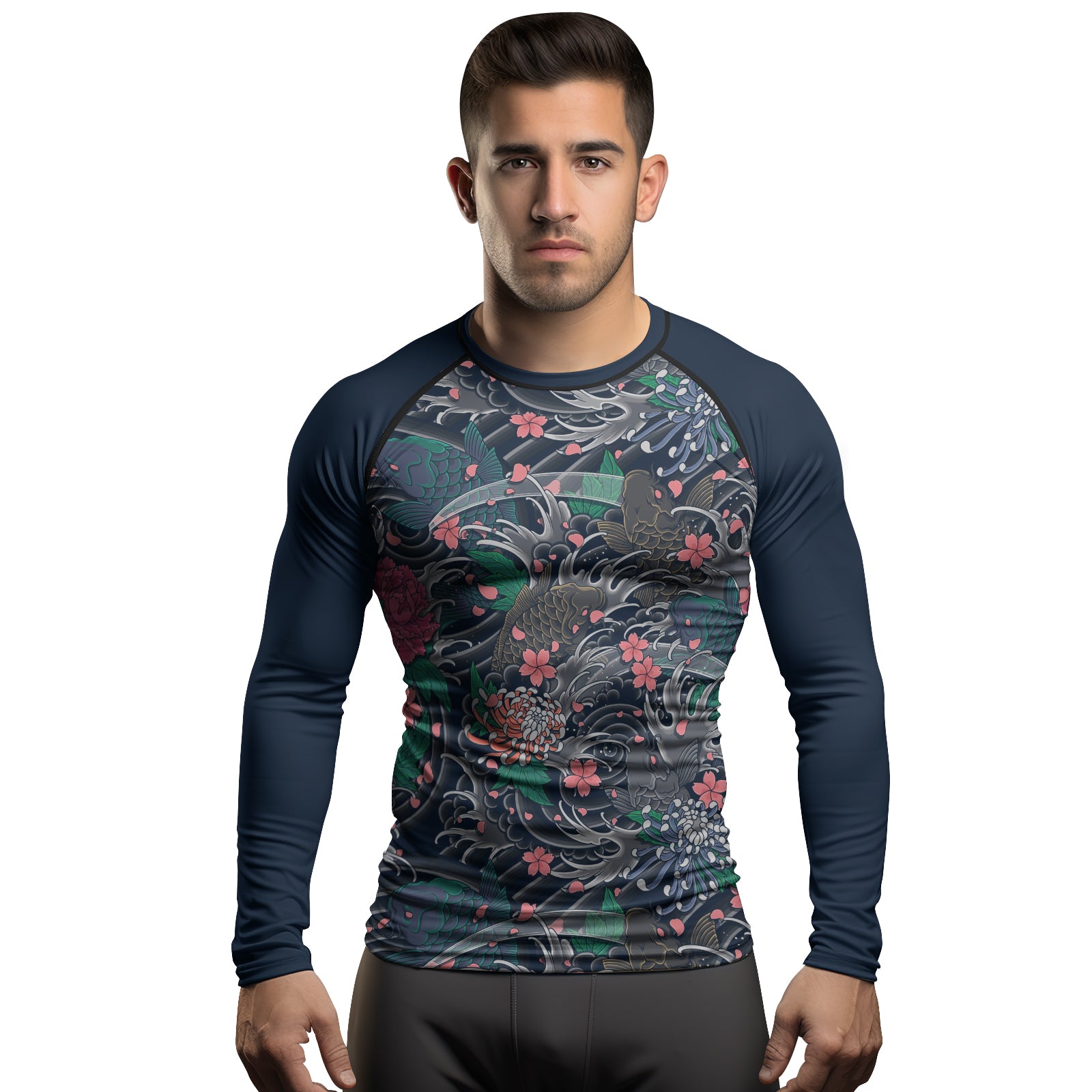 Rashninja Koi Blossom Waves Men's Long Sleeve Rash Guard