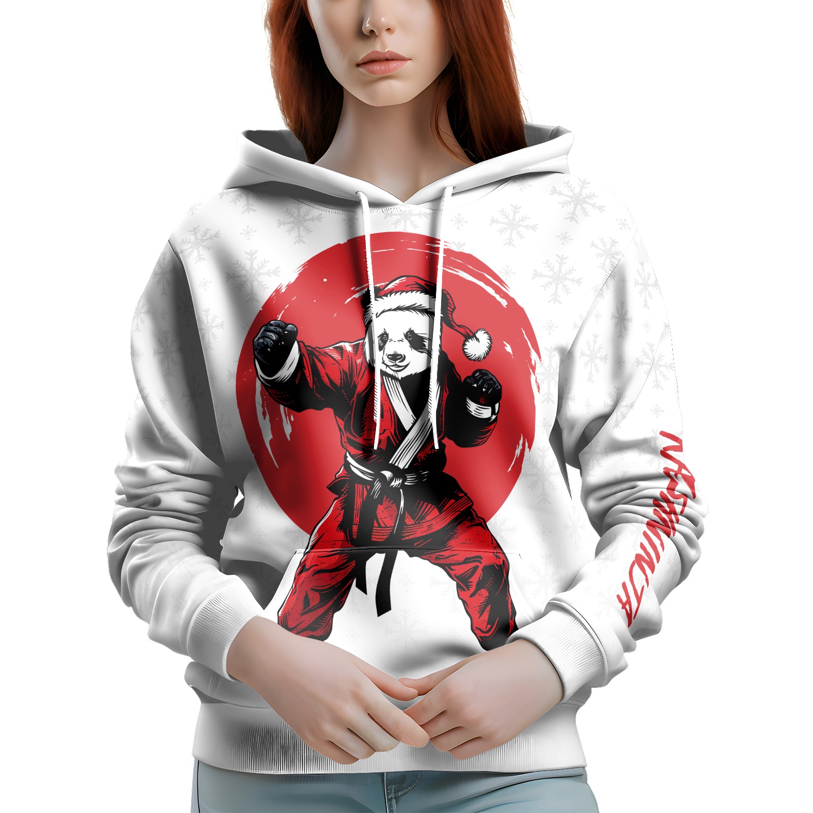 Rashninja White Santa Panda Kung Fu AOP Hoodie