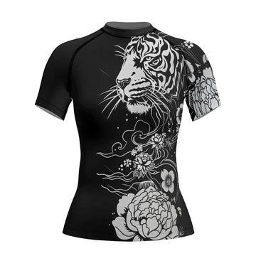 Rashninja Tiger Black White Women's Short Sleeve Rash Guard