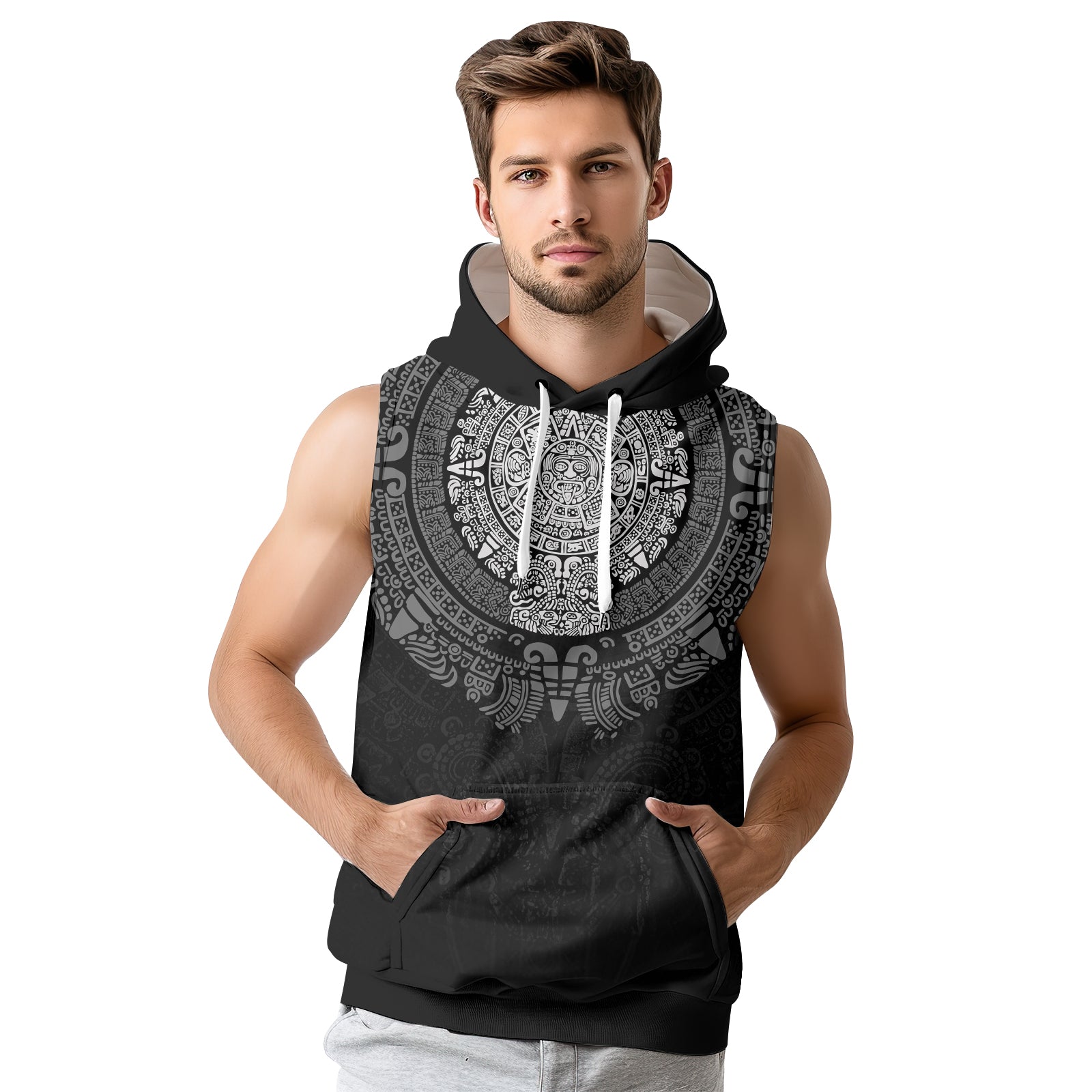 Rashninja Aztec Calendar Sleeveless Gym Hoodie | MMA Sleeveless Hoodie