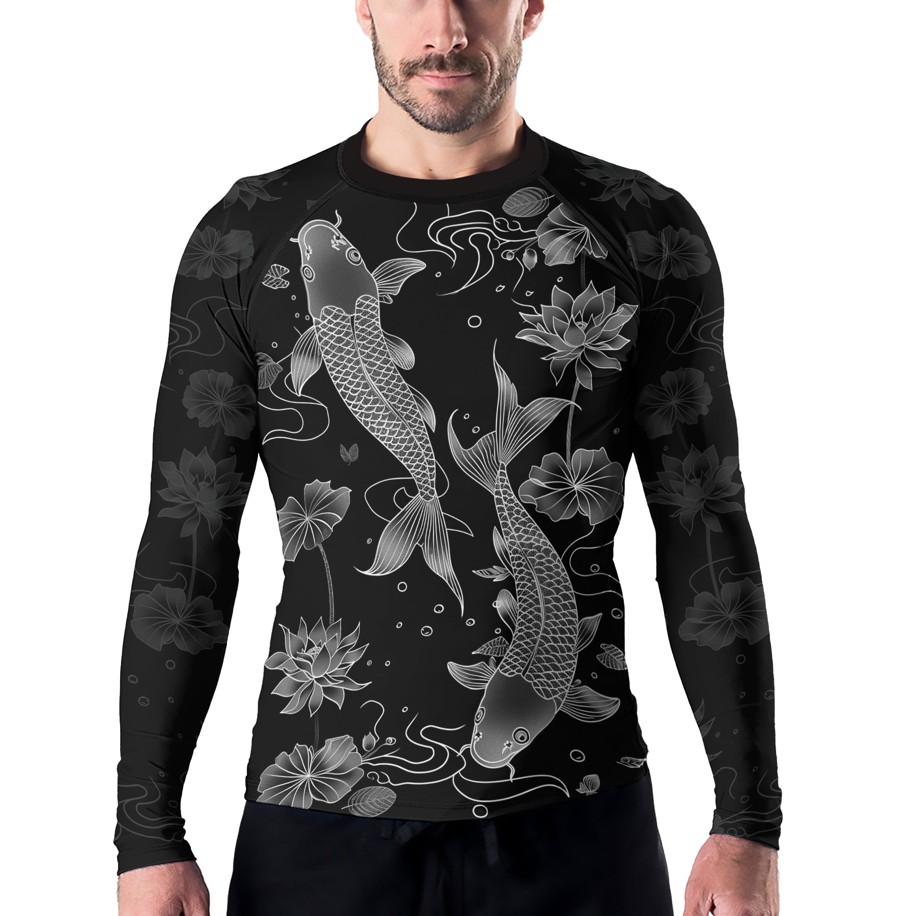 Rashninja Koi Lotus Flow Men's Long Sleeve Rash Guard | Koi Fish Shirt