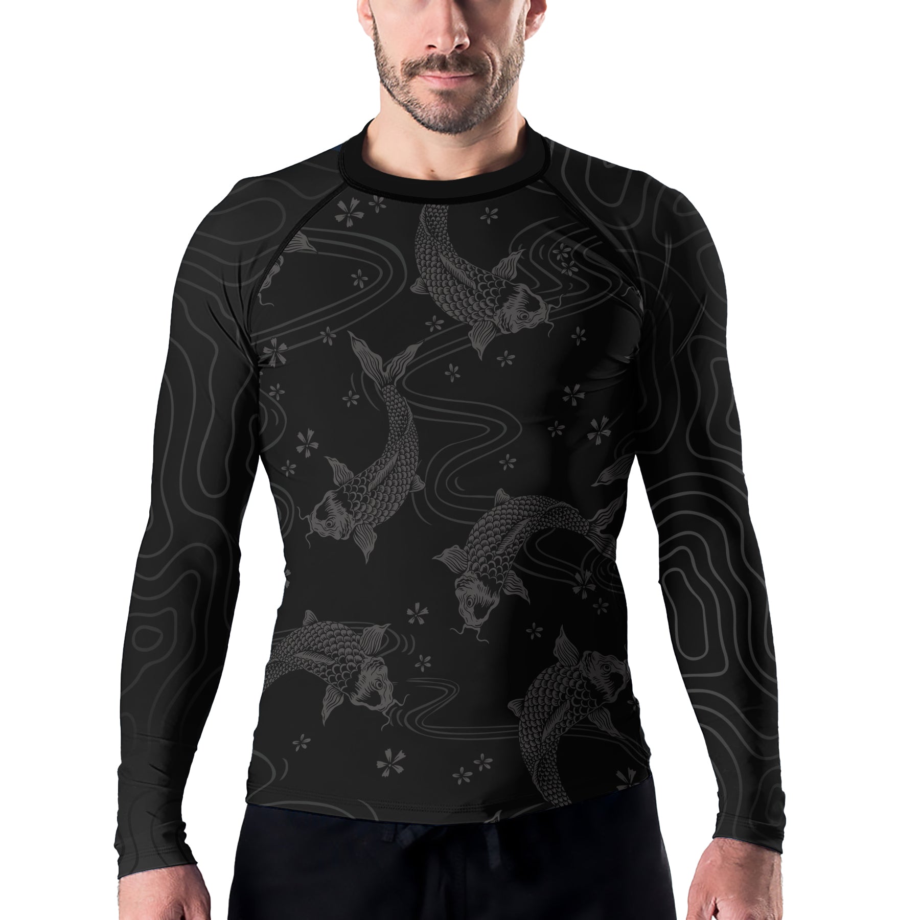 Rashninja Black Koi Waves Men's Long Sleeve Rash Guard