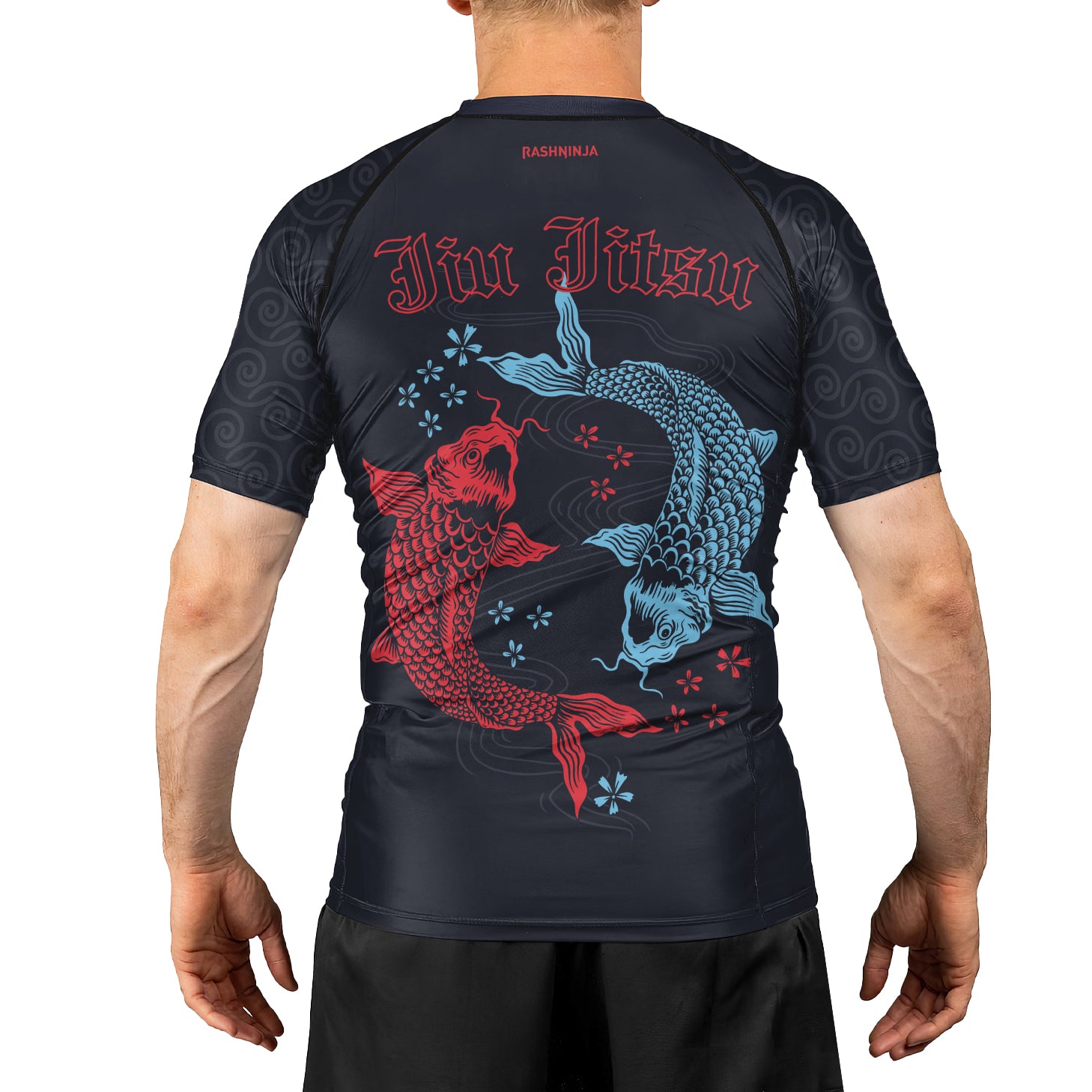 Rashninja Red And Blue Japanese Koi Men's Short Sleeve Rash Guard
