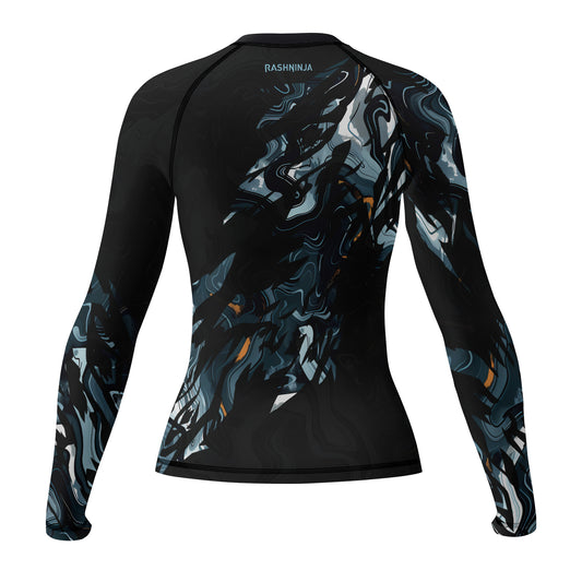 Rashninja Cyber Storm Blue Marble Women's Long Sleeve Rash Guard