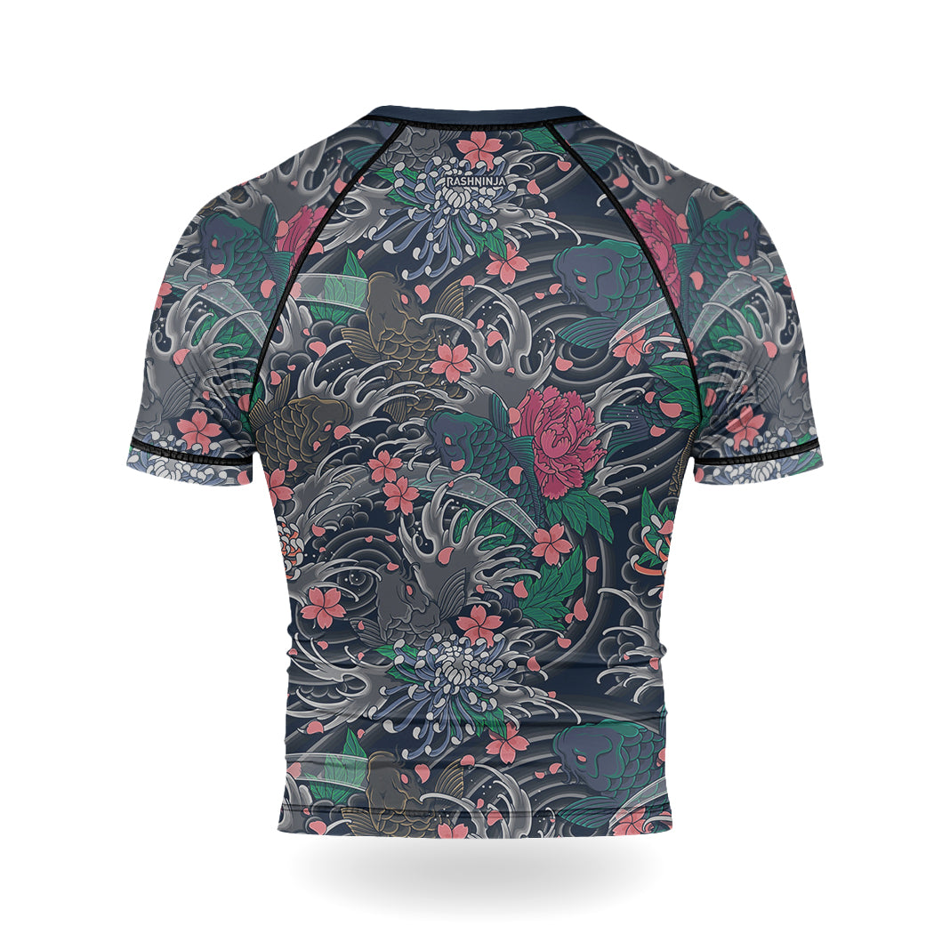 Rashninja Koi Blossom Waves Men's Short Sleeve Rash Guard