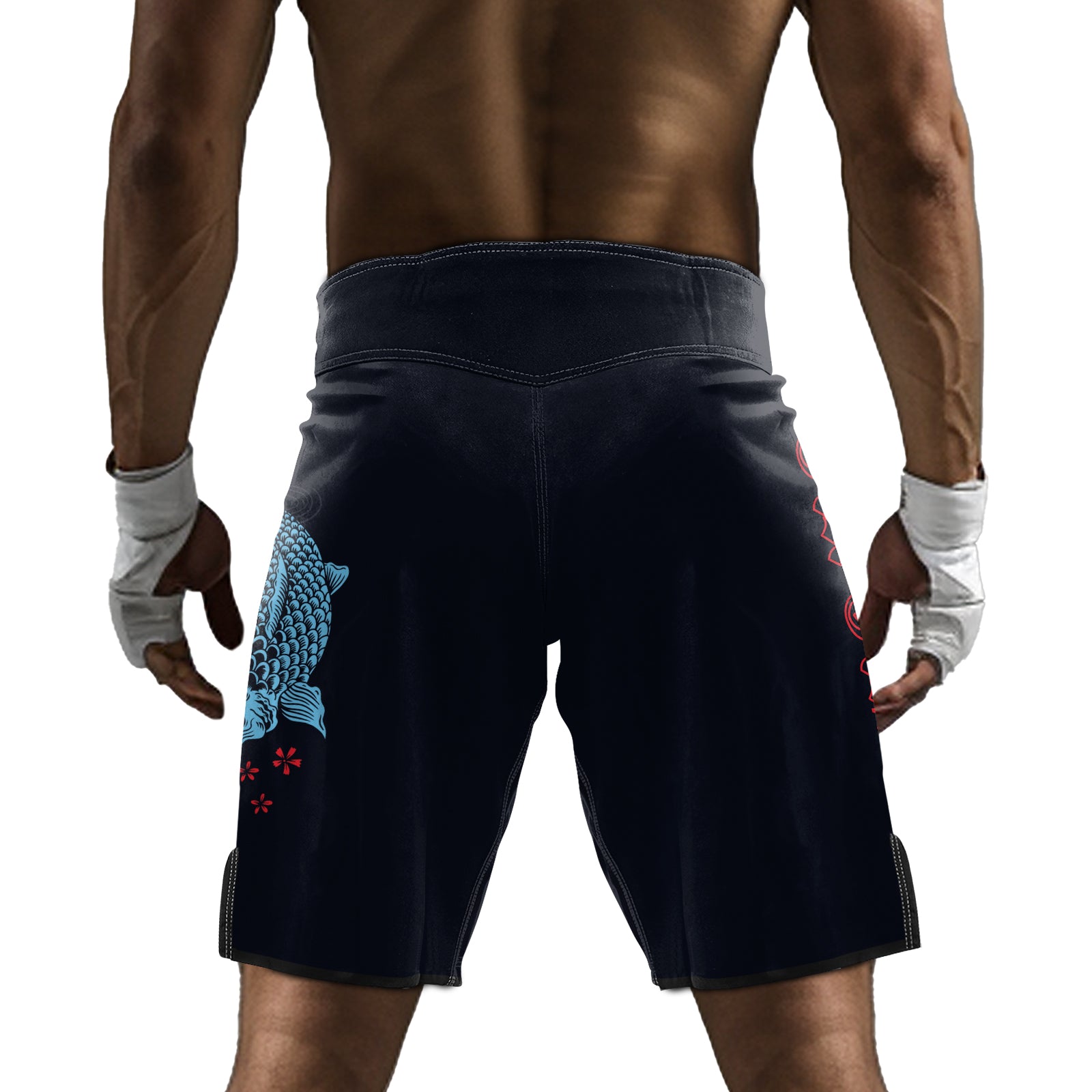 Rashninja Red And Blue Japanese Koi Men's Fight Shorts