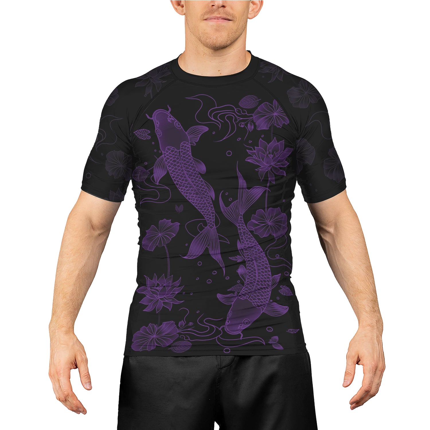 Rashninja Koi Lotus Flow Men's Short Sleeve Rash Guard |Koi Fish Shirt