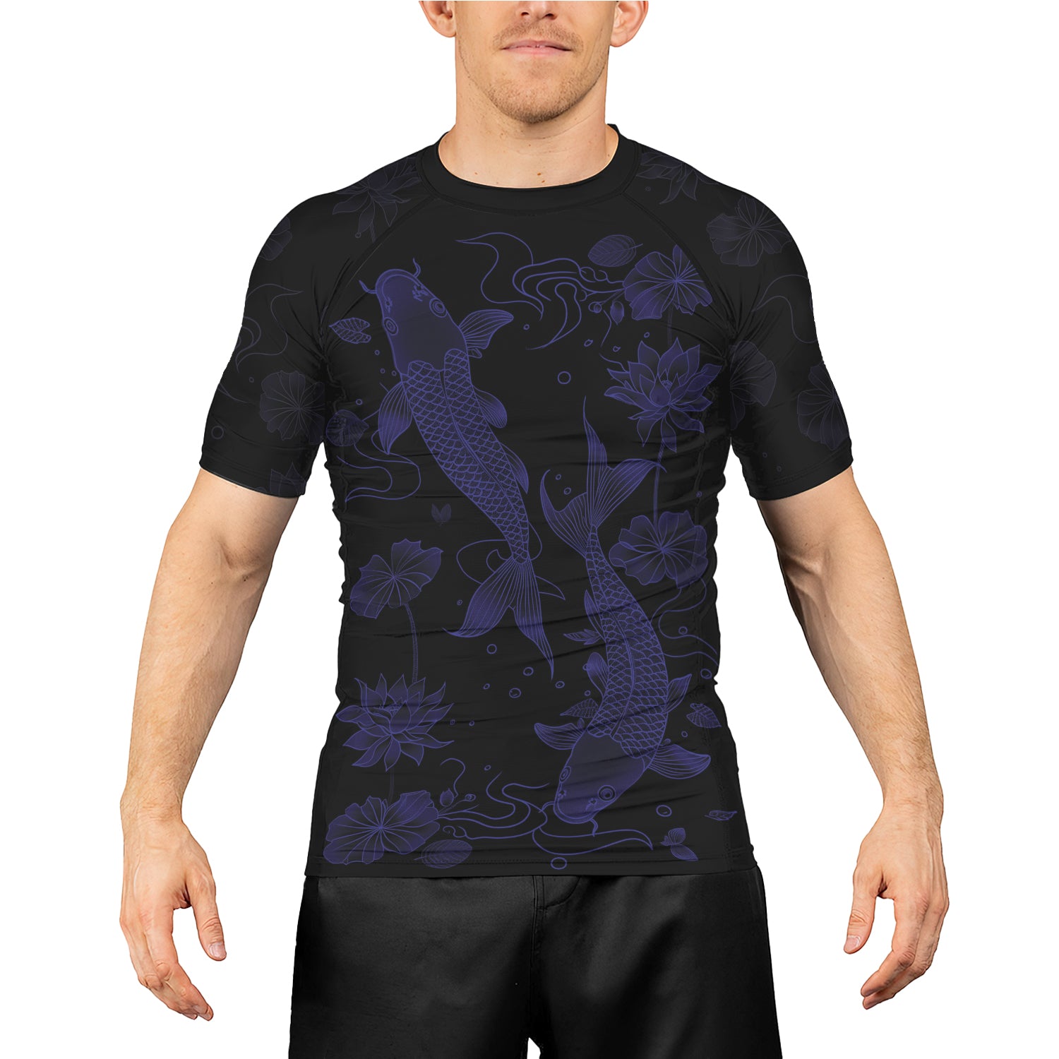 Rashninja Koi Lotus Flow Men's Short Sleeve Rash Guard |Koi Fish Shirt