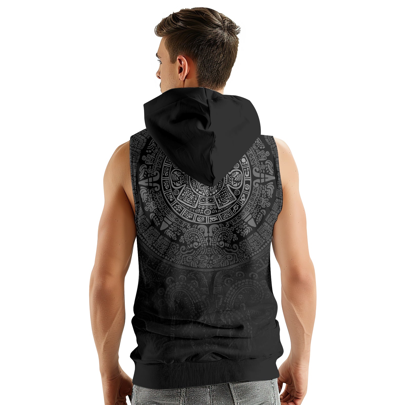 Rashninja Aztec Calendar Sleeveless Gym Hoodie | MMA Sleeveless Hoodie