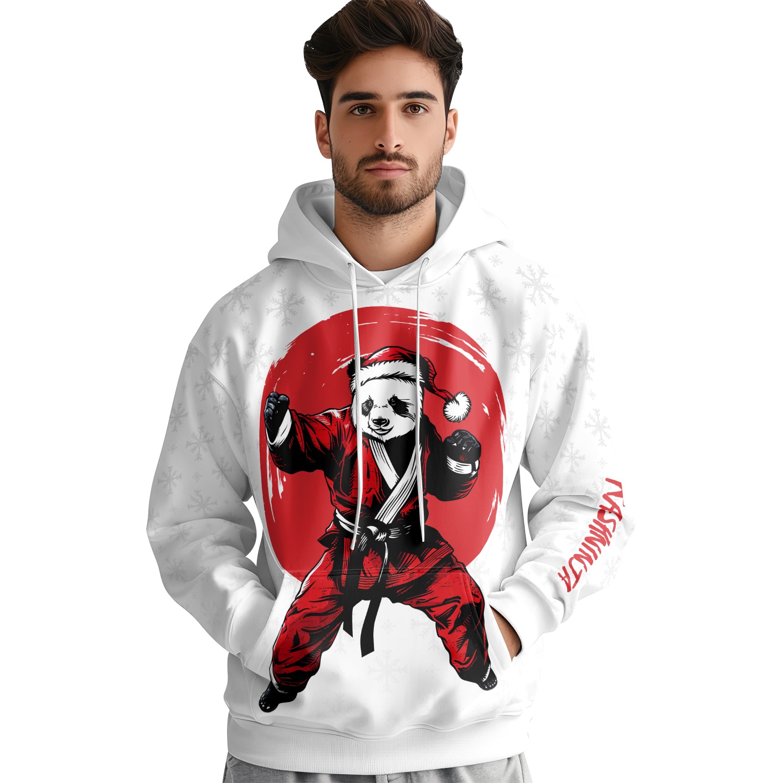 Rashninja White Santa Panda Kung Fu AOP Hoodie