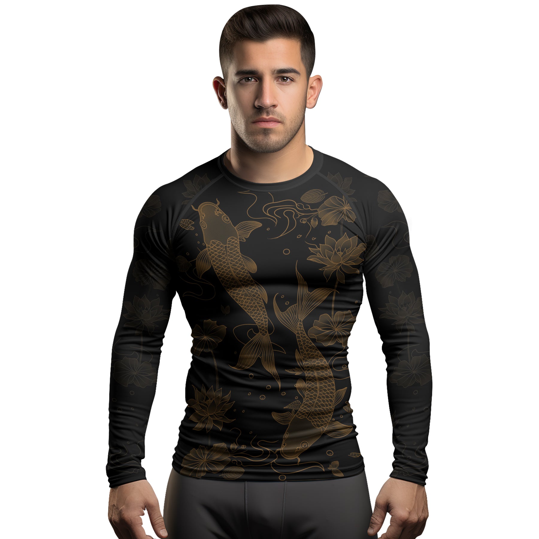 Rashninja Koi Lotus Flow Men's Long Sleeve Rash Guard | Koi Fish Shirt