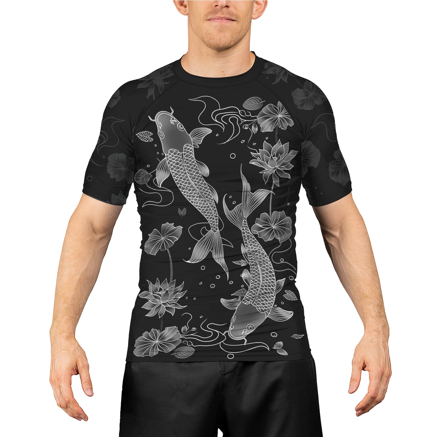 Rashninja Koi Lotus Flow Men's Short Sleeve Rash Guard |Koi Fish Shirt