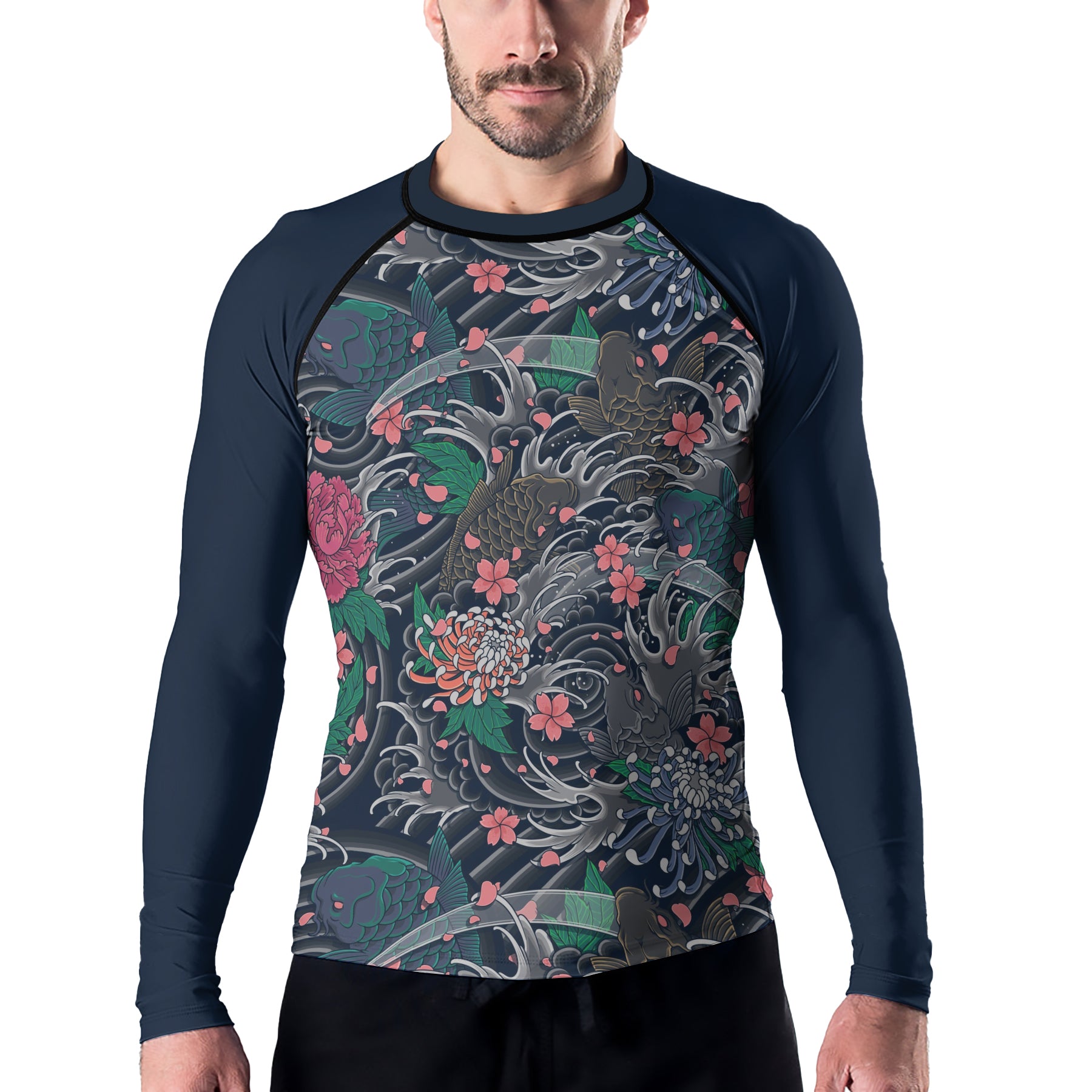 Rashninja Koi Blossom Waves Men's Long Sleeve Rash Guard