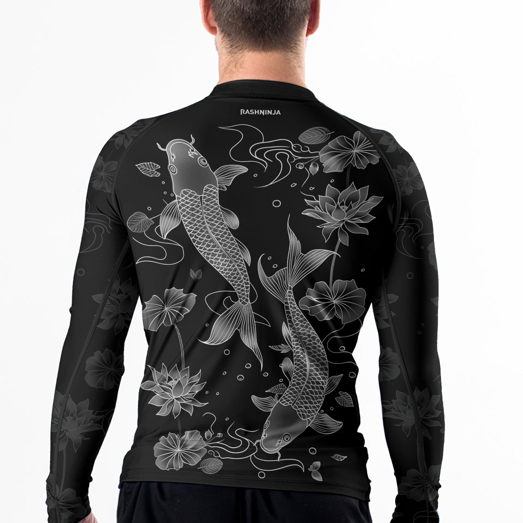 Rashninja Koi Lotus Flow Men's Long Sleeve Rash Guard | Koi Fish Shirt